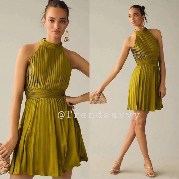 ANTHROPOLOGIE Ieena for Mac Duggal Pleated Halter Mini Dress Size 10 NWT - Picture 1 of 10